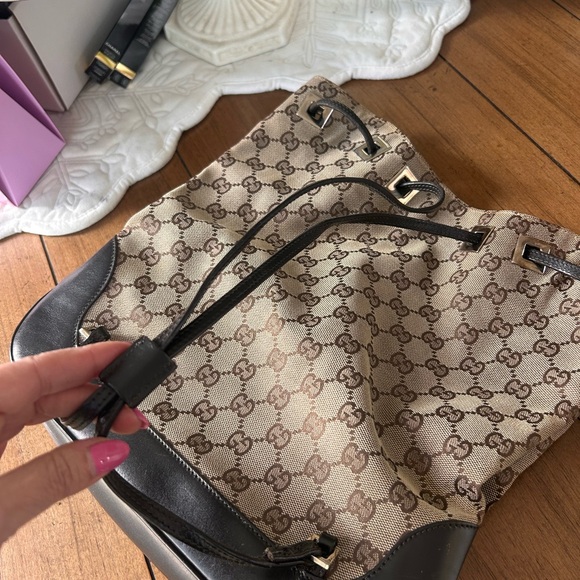Gucci Monogram Canvas Classic Logo Rucksack Drawstring Shoulder Bag Y2K - Picture 2 of 16